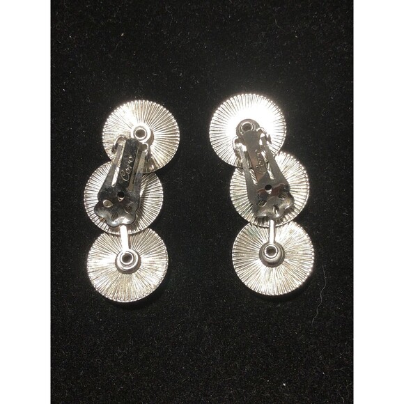 Vintage Signed CORO Rare Blue Rhinestones Silver Tone Metal Clip Earrings - Picture 4 of 7